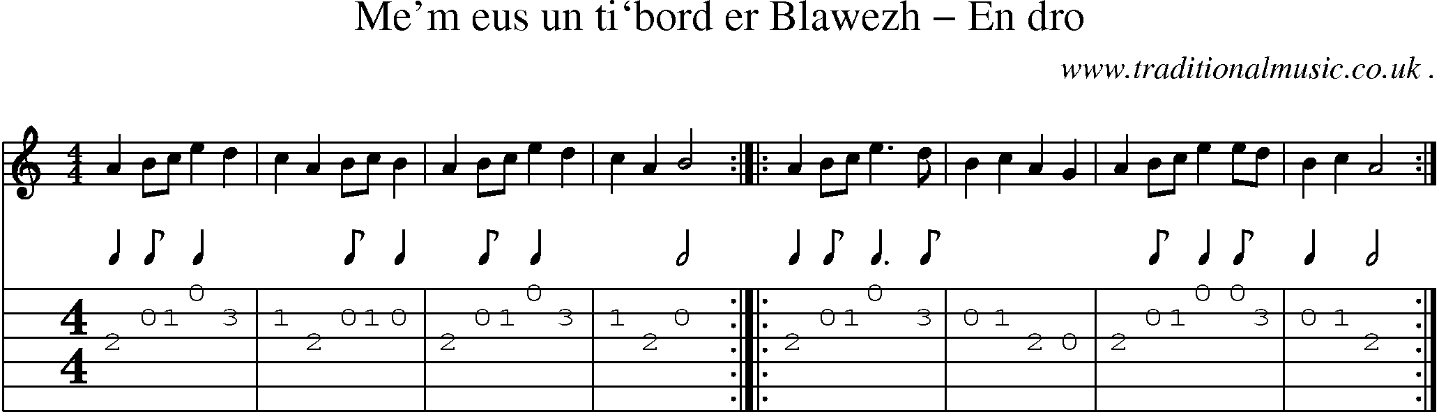 Sheet-Music and Guitar Tabs for Mem Eus Un Ti`bord Er Blawezh En Dro